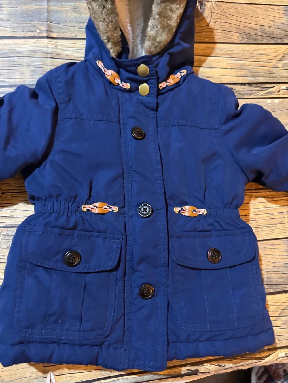 Carter's‎ Navy Blue Hooded Pea Coat with Faux Fur Trim